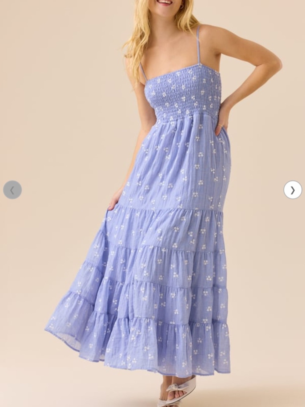 New Altar'd State Light Blue Embroidered Floral Tiered Smock Top Maxi Dress